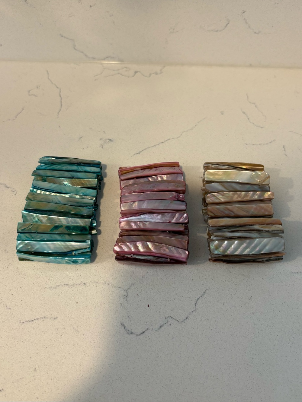 Iridescent Stretch Shell Bracelets - Teal, Pink, Pearl
